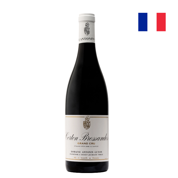 Bottle of Domaine Antonin Guyon Corton Bressandes Grand Cru Pinot Noir red wine from Burgundy, France