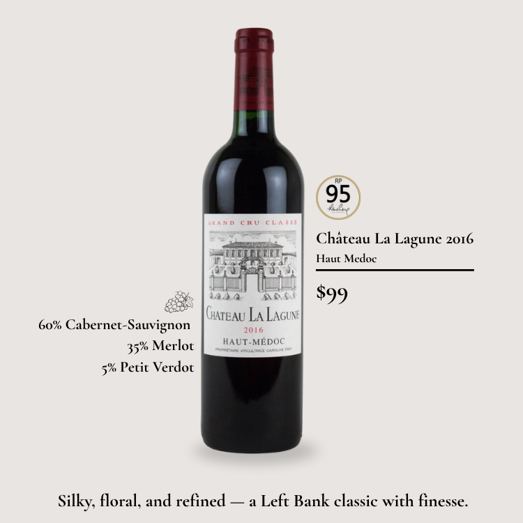 Chateau La Lagune 2016, a Third Growth red wine from Haut-Medoc, Bordeaux, showcasing a refined blend of Cabernet Sauvignon, Merlot, and Petit Ver